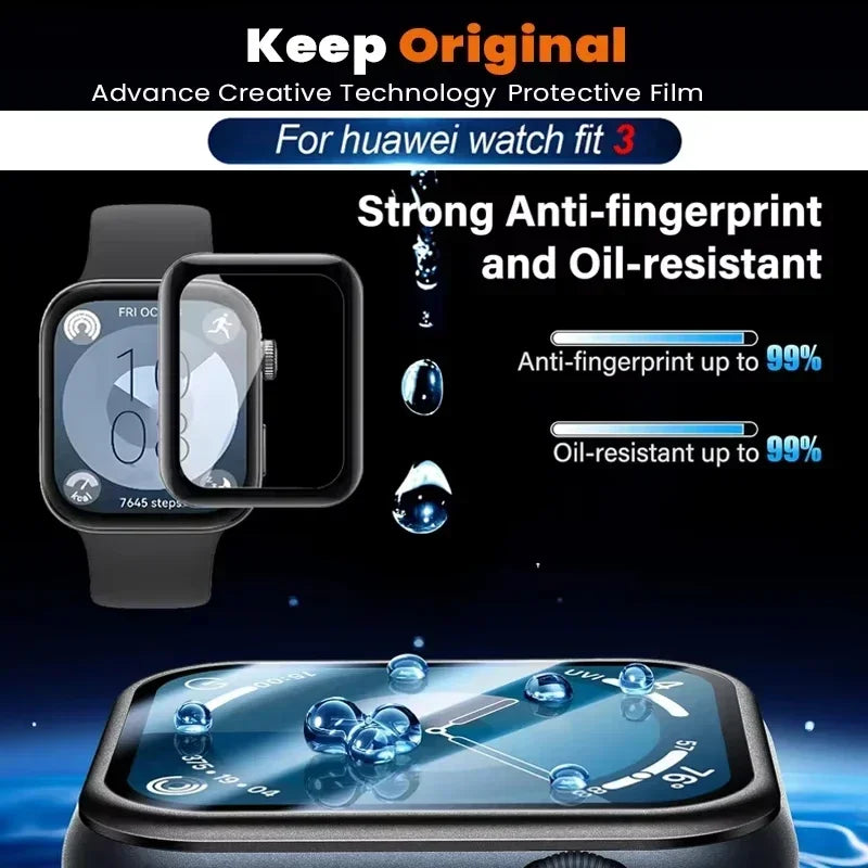 Screen Protector for Huawei Watch Fit 3 3D Curved Screen Protector for Huawei Watch Fit3 Ultra-HD Full Coverage Protective Film