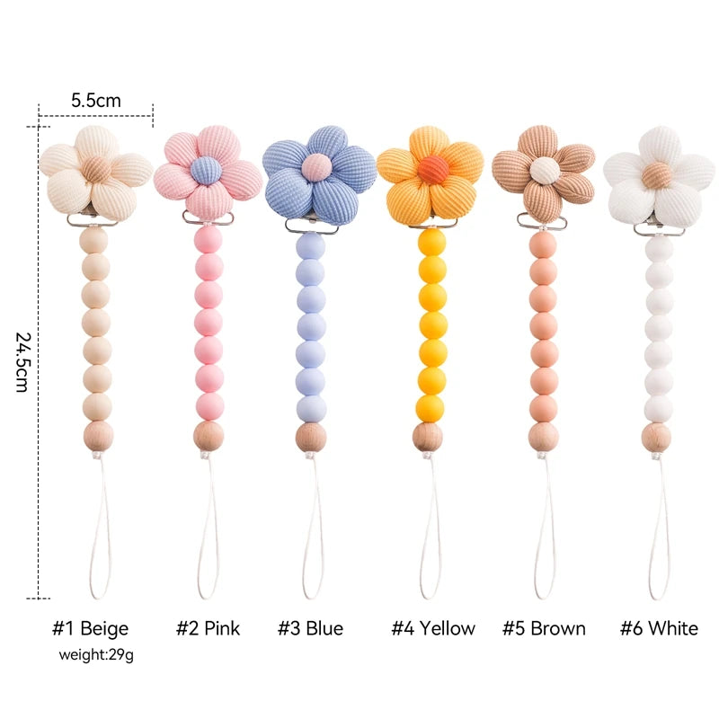 Baby Pacifier Chain Flower Shape Beech Wood Removable Clip For Handmade Baby Nipple Soother Chain Teething Toys Baby Accessories