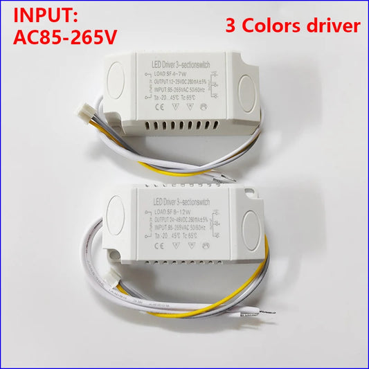 AC Input 85-265V Isolation driver With 3Colors LED transformer (8-12W)×2 (36-50W)X2  for dimmable color-changeable chandelier