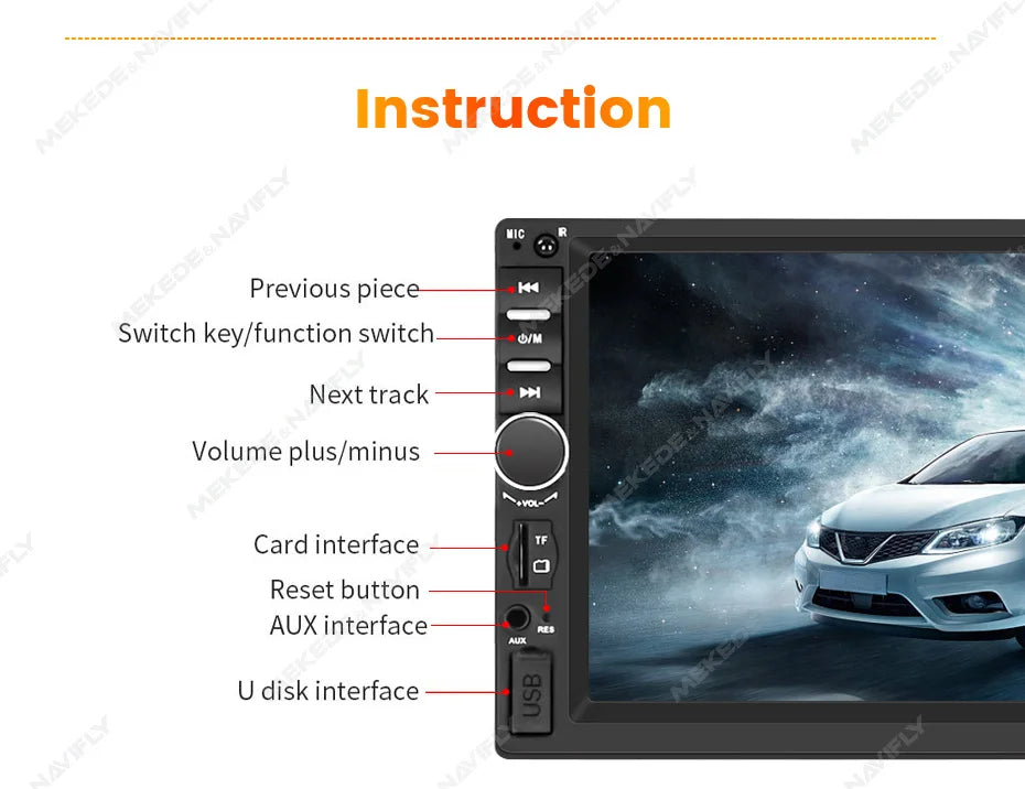 7 inch HD Touch Screen Universal Car Radio MP5 Multimedia Video Player Support BT SWC TF Camera FM radio MirrorLink carplay
