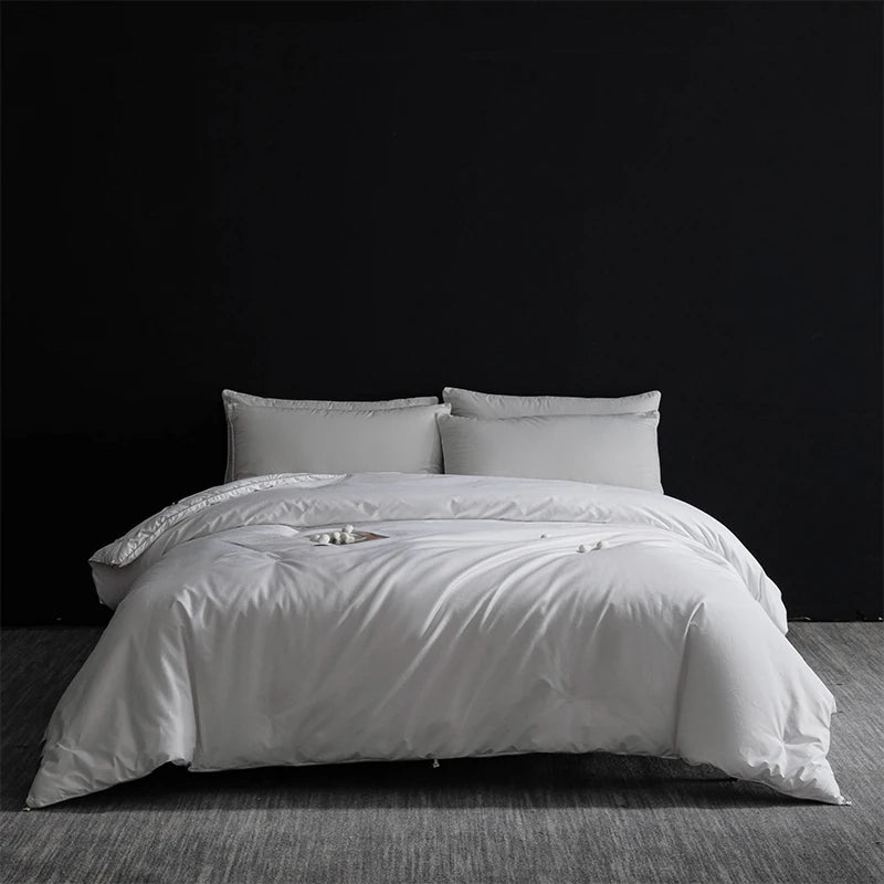 Queen Size 4-Season Combo: Goose Down + Silk Duvet - Guest Room Ready, Wrinkle-Free Cover