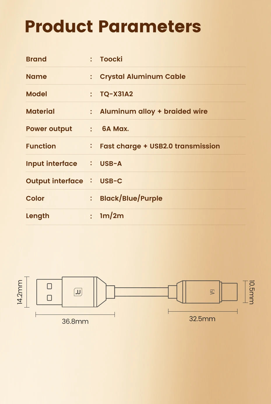Toocki 6A USB Type C Cable for Huawei Xiaomi Samsung Oneplus POCO SuperCharge 66W/100W Fast Charging Type C Cable Data Wire