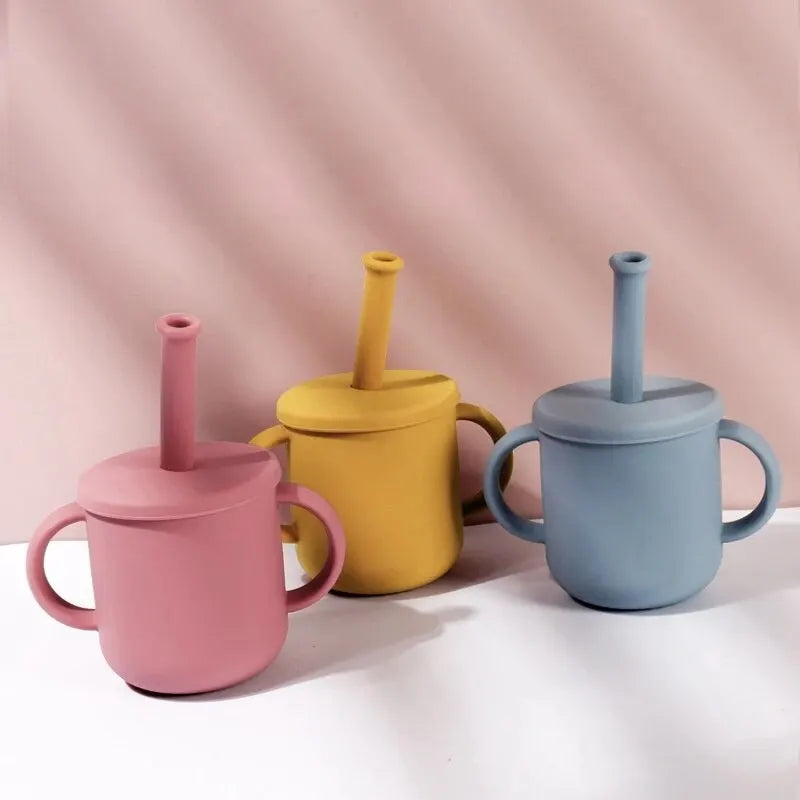 Silicone Cups For Infants And Young Children, Learning And Drinking Water Cups, Double Ear Cups, Endurance Training Cups