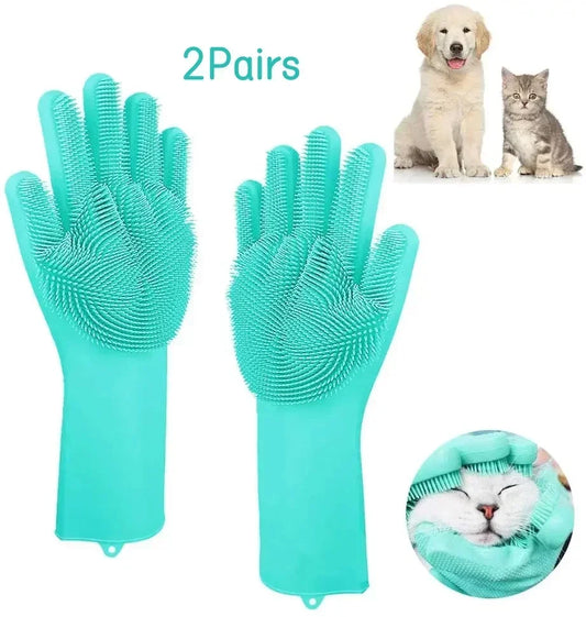 Pet Grooming Cleaning Silicone Gloves with Scrubbing Bristles