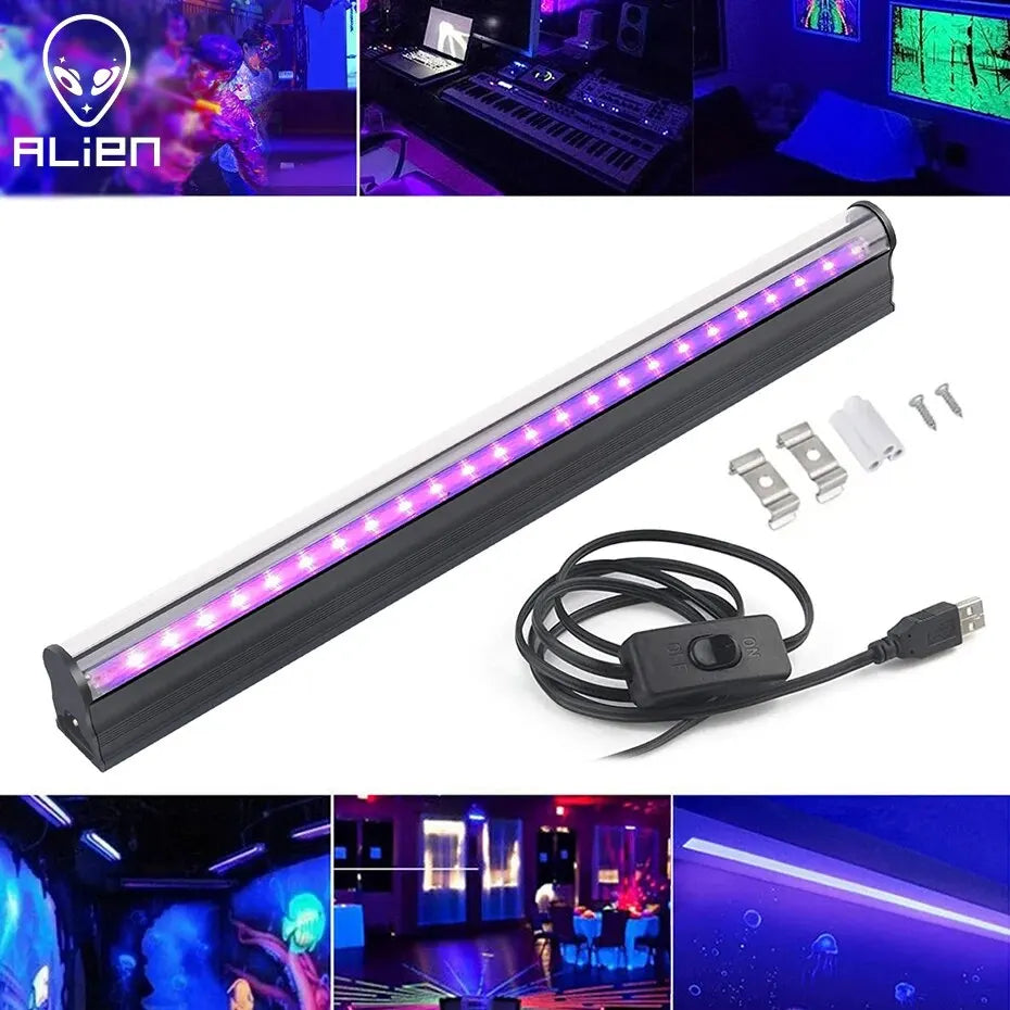 LED Black Light 6W 395nm T5 UV Blacklight Bar for Fluorescent Tapestry Poster Body Paint Glow Halloween Decor Xmas Party