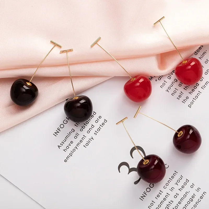 2024 New Cute Temperament Cherry Drop Earrings Women Korean Classic Style Earrings Fashion New Year Jewelry Christmas Gifts