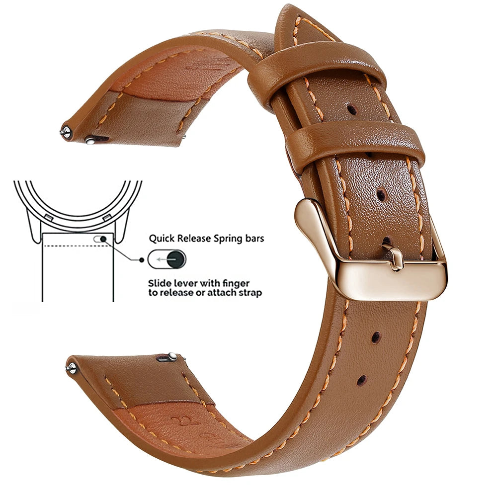 Top Grain Genuine Leather Watch Band, Quick Release 18mm/20mm/22mm Watch Straps, Fits Samsung Galaxy Watch, Garmin Huawei Watch