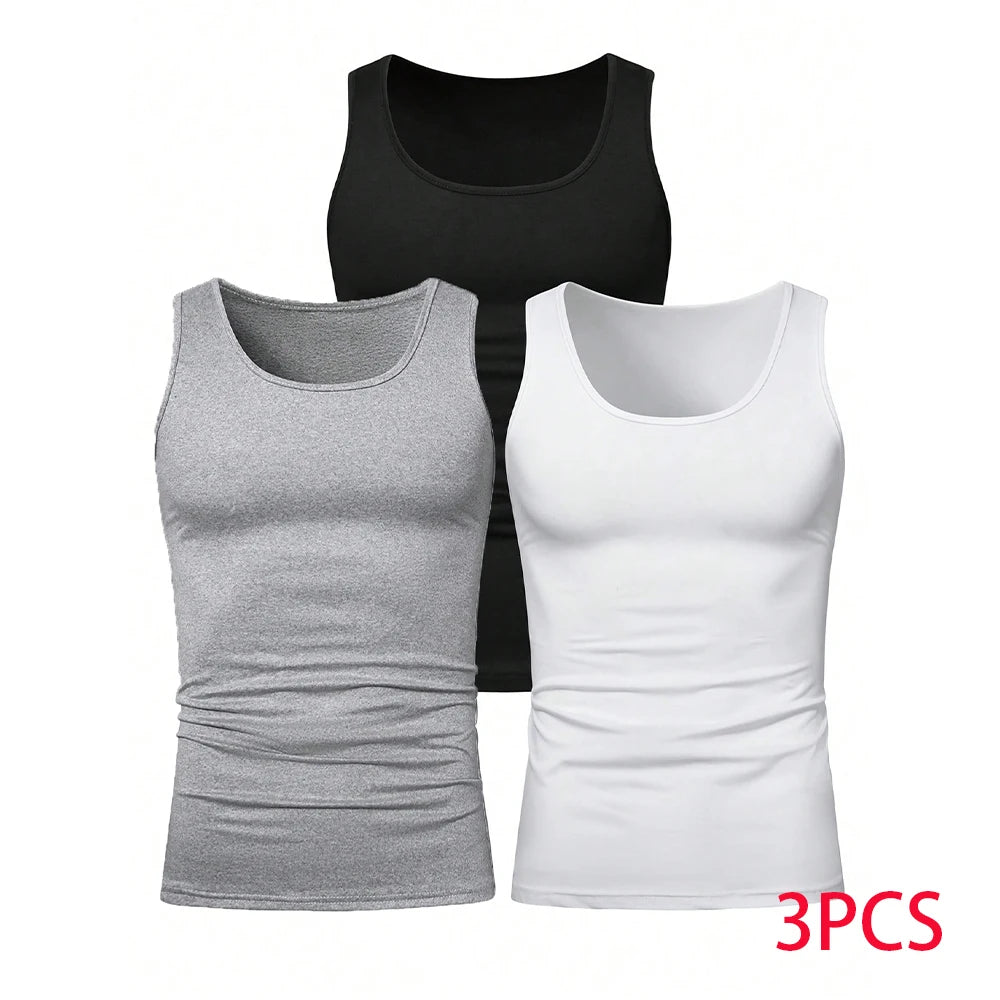3pcs Summer Mens Sleeveless Tank Top Solid Vest Undershirts O-neck Gym Tees Trendy Versatile Slim Fit Men Casual Vest Tops