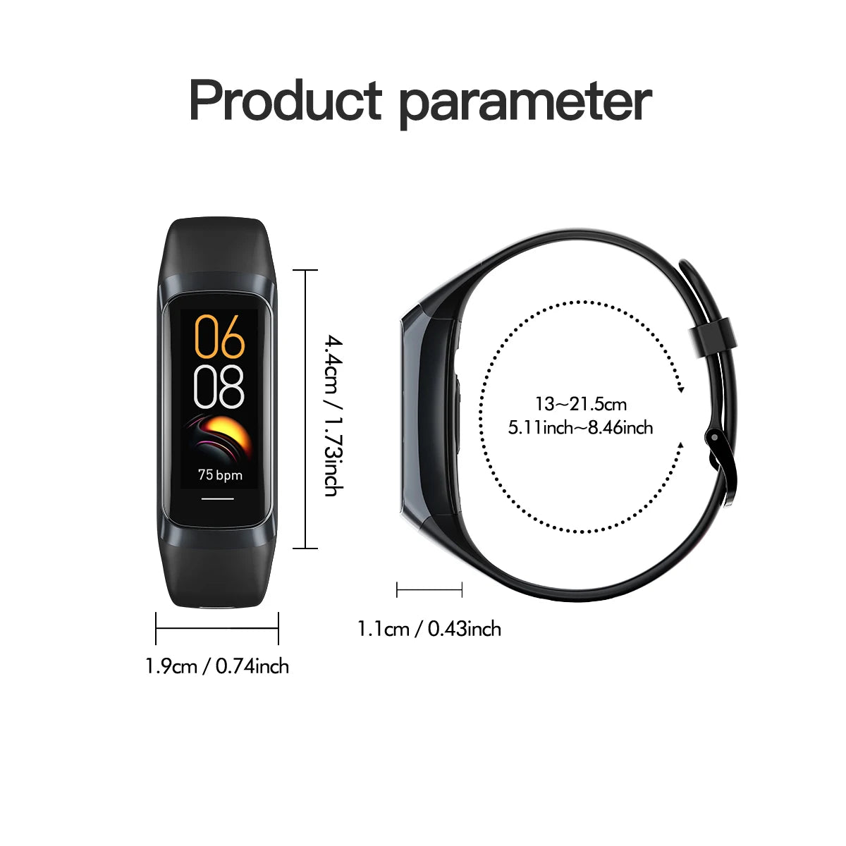 Fitness Tracker Activity For Women/Men, 1.1 "AMOLED Waterproof Sports Watch Health Sleep Monitoring Smart Band, Android/ IPhone