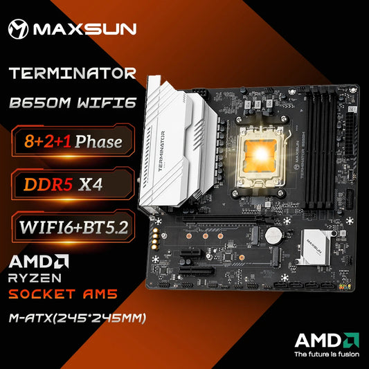 MAXSUN Terminator B650M WiFi6 Computer Motherboard support AMD CPU AM5 Ryzen7000 Ryzen8000 Ryzen9000 Bluetooth 5.2 DDR5 SATA3.0