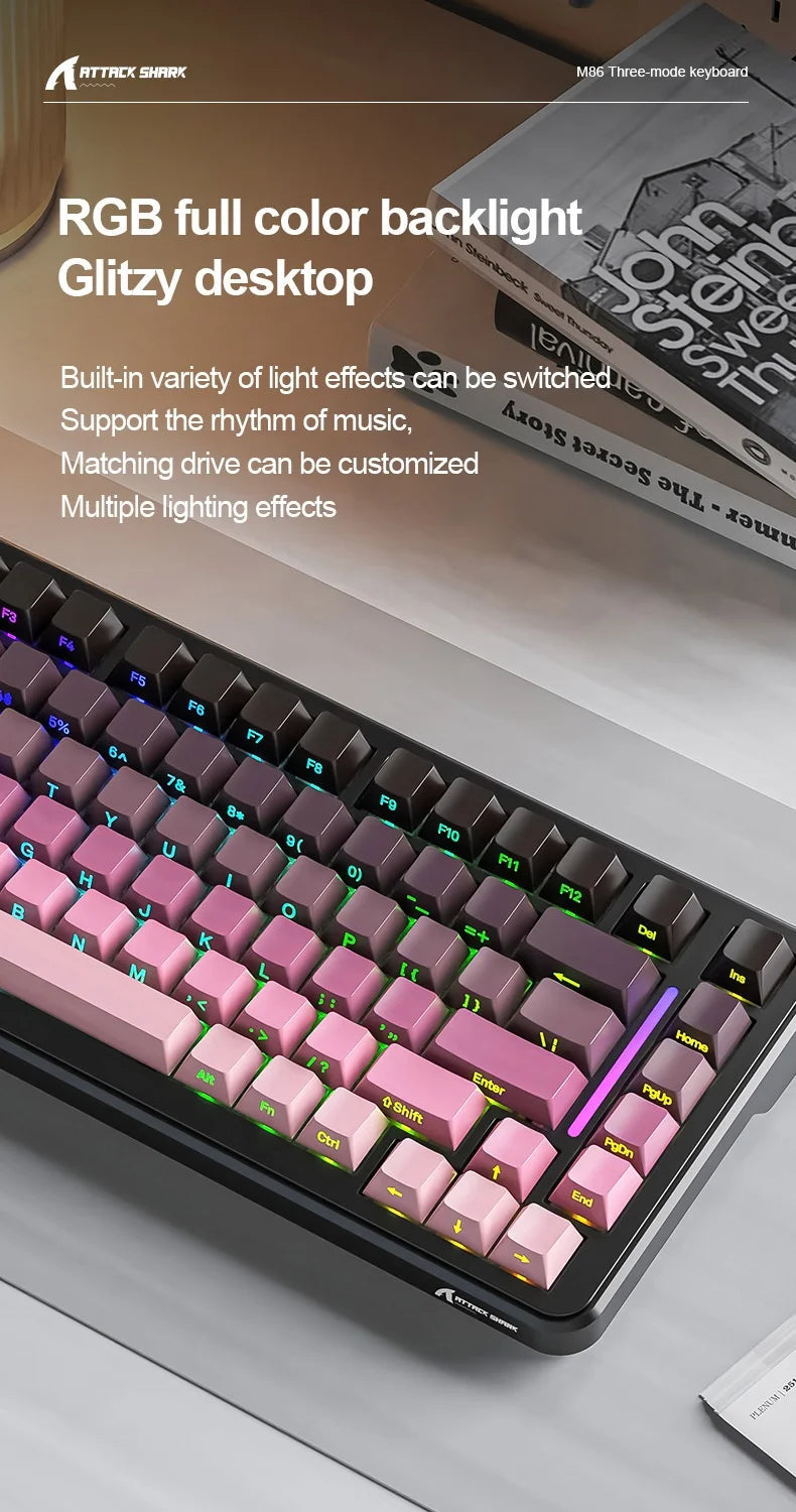 Attack Shark M86rgb Three-Mode Wireless Bluetooth Hot Plug Engraving Mechanical Keyboard Blueberry Axis Surprise Gift