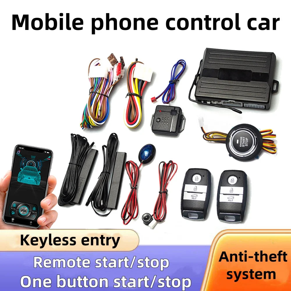 Car Smart Key Starter Alarm Bluetooth Autostart Set Auto Start Stop Push Button Keyless Entry System Skit Automotive Accessories