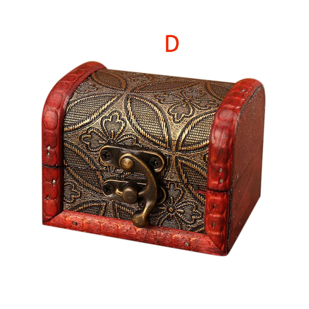 1PCS Jewelry Box Vintage Wood Handmade Box With Mini Metal Lock For Storing Jewelry Treasure Pearl
