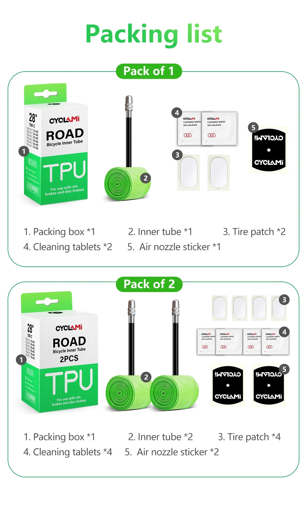 CYCLAMI TPU Material Ultralight Bike Inner Tube 700C 18 32 Road MTB Bicycle Tire 45 65 mm Length French Valve Tyre Repair Tools