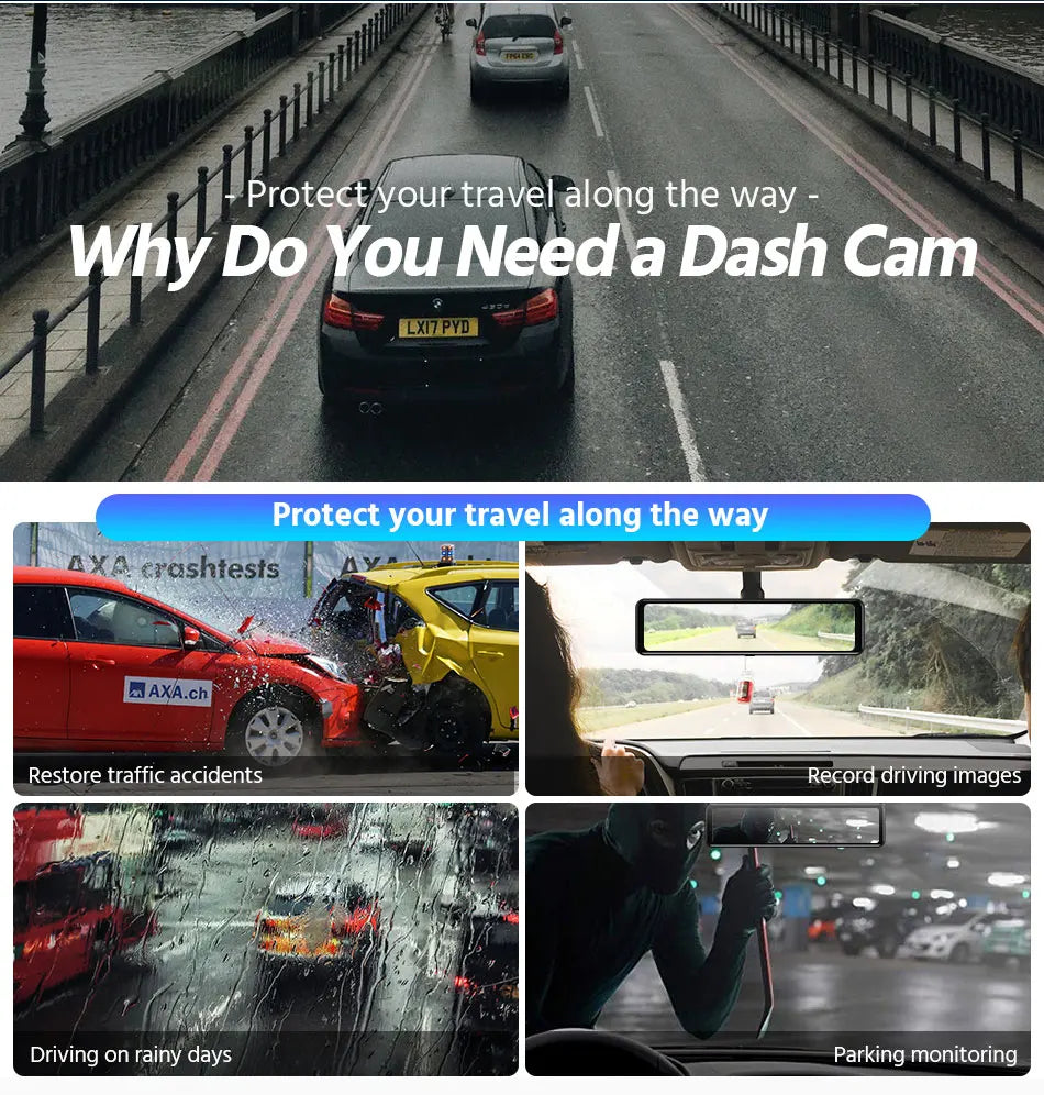 ACCEO 4K WIFI Dashcam 12Inch Car DVR RearView Mirror Recorder Dash Cam Support 1080P Sony Black Box Rear View Camera Acesssories