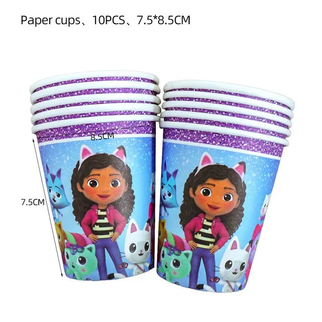 Disney Gabby Doll House Theme Birthday Party Flag Pulling Balloon Decoration Disposable Tableware Supplies