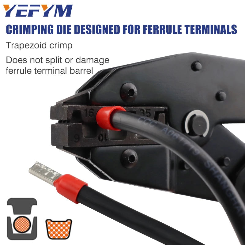 Crimping Tool for Sleeves Ferrule Terminals - Ratcheting Wire Crimpers - AWG 10-2 (6-35mm²) - Ratchet Terminal Crimper YF-35WF