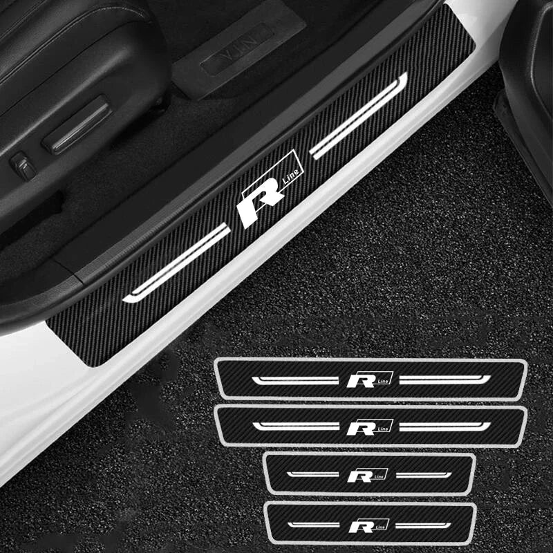 Car Door Sill Sticker Carbon Fiber Protector Anti-Scratch Pad for Volkswagen VW Rline R Line Badge Trunk Edge Scuff Plate Strip