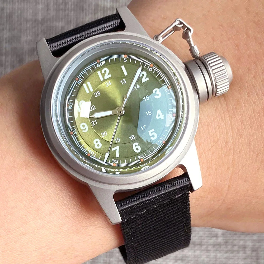 Tandorio NH35A 36mm Automatic Men Watch Diver Movement 20Bar Waterproof Wristwatch Big Crown Domed Sapphire Glass Nylon Band