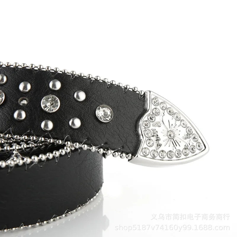 Rhinestone Belt for Men Women Western Cowboy Cowgirl Belts Y2K Bling PU Leather Belt With Cross and Diamond for Jeans