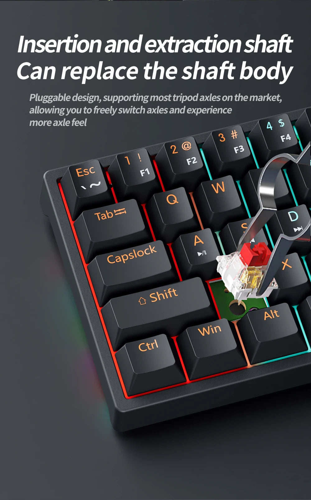 MUCAI MK61 USB Gaming Mechanical Keyboard 61 Keys Red Switch Wired Detachable Cable RGB Backlit Hot Swappable