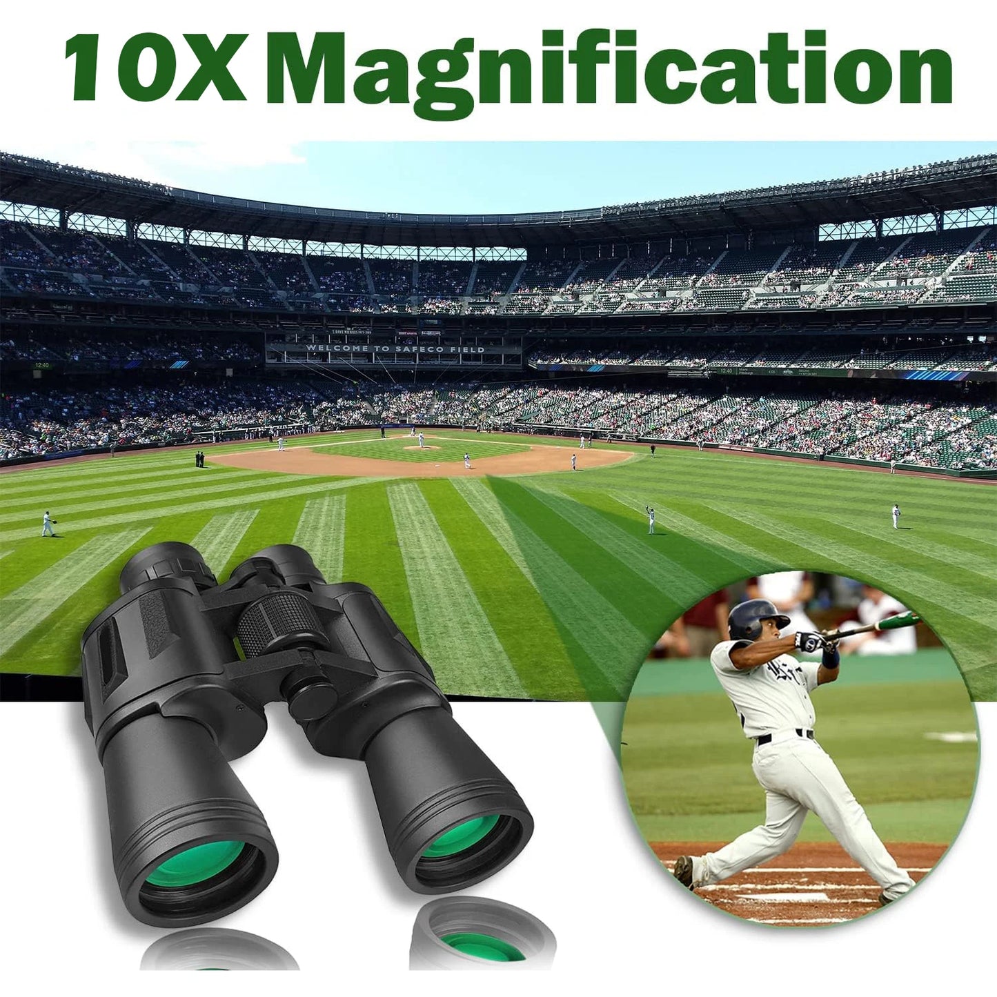 Long Range 10x50 Binoculars FMC Coated BAK4 Prism IPX4 Waterproof Telescope Lightweight Portable Gear for Camping Hiking Hunting
