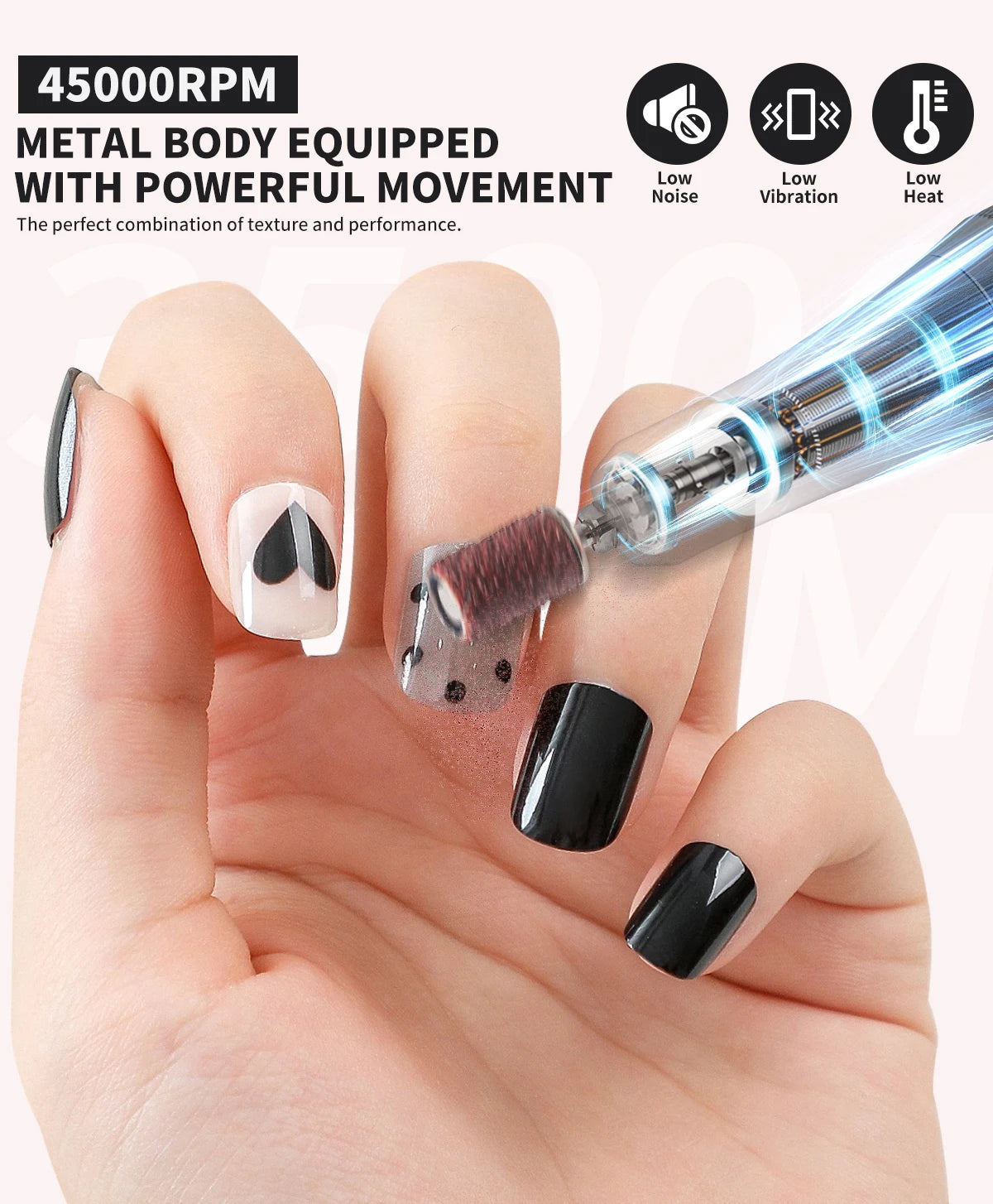 45000RPM Electric Nail Drill Rechargeable Nail Polisher with Nail Drill Kit for Gel Nail Polishing Nail Salon Tool