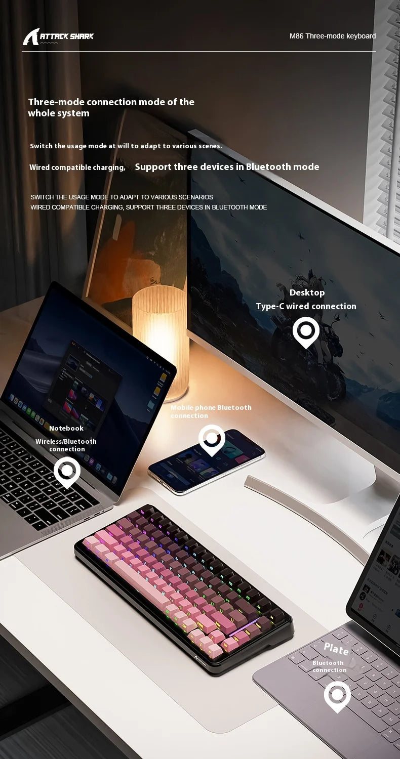 Attack Shark M86rgb Three-Mode Wireless Bluetooth Hot Plug Engraving Mechanical Keyboard Blueberry Axis Surprise Gift