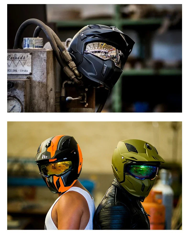 Spanish MT Streetfight Motorcycle Helmet Retro Street Fighter Combination  Four Seasons Detachable Full Face