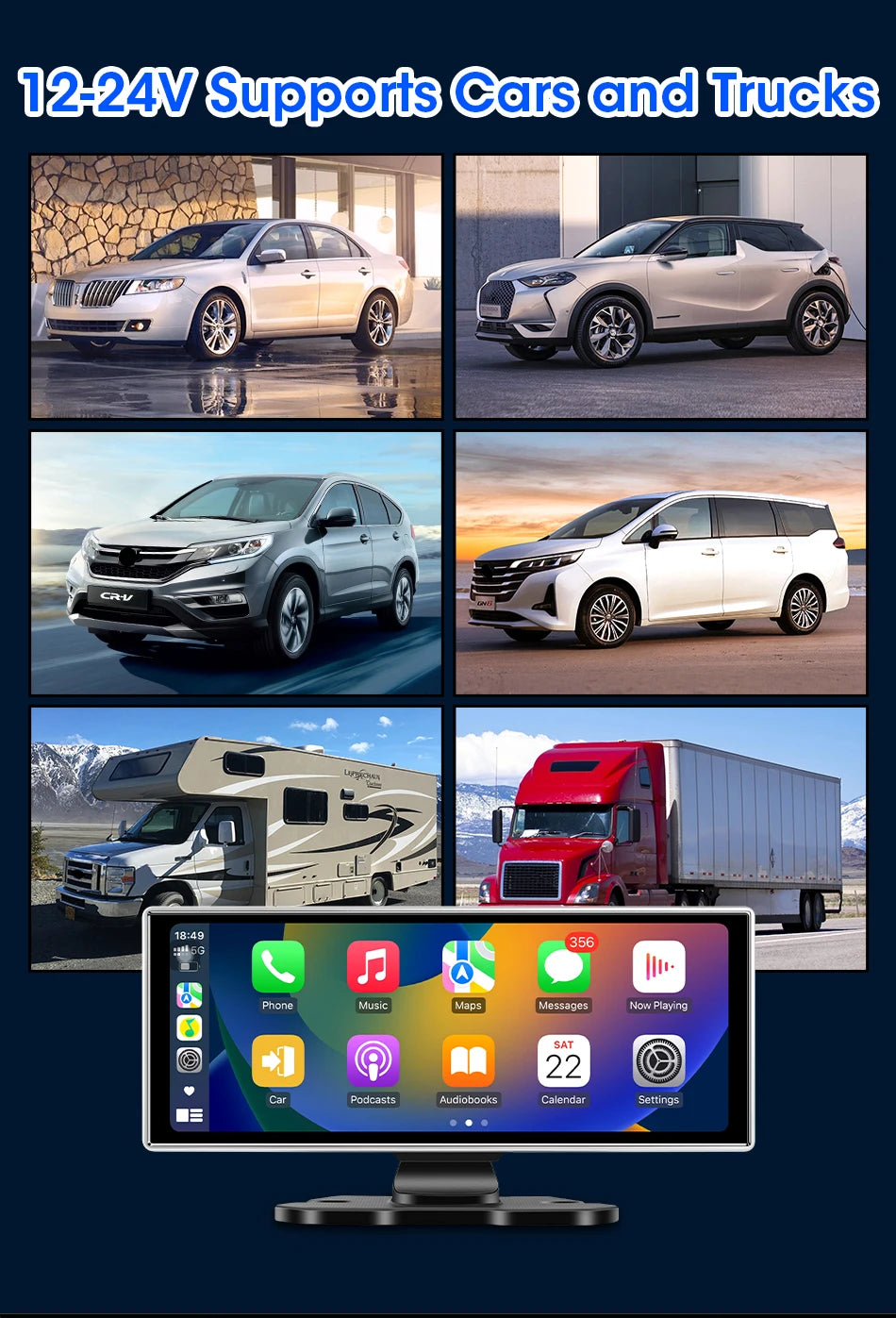 Vtopek 11.26'' Car DVR 4K Front Cam 1080P Rear Cam Touch Screen Wireless Carplay Android Auto Dual Recording Smart Car Player