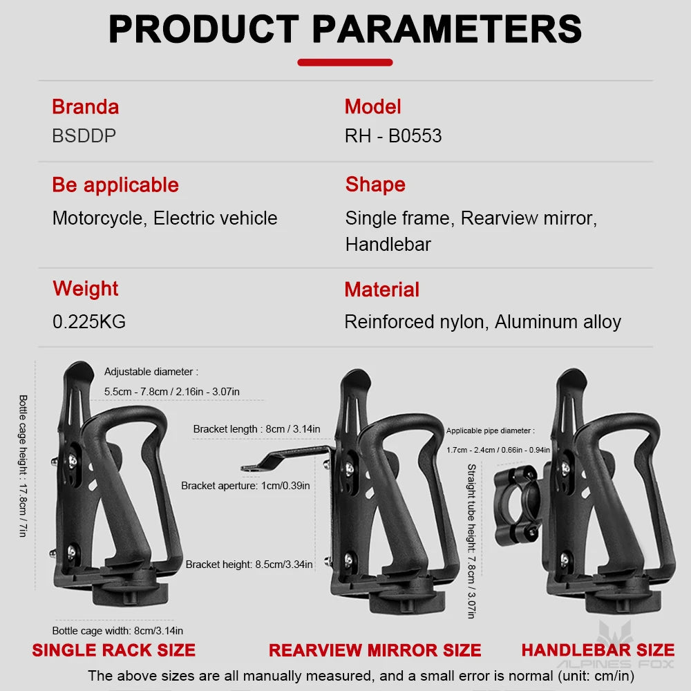 Motorcycle Water Cup Holder Universal Drink Holder Motorcycle Handlebar Bottle Holder Nylon Adjustable Bottle Holder
