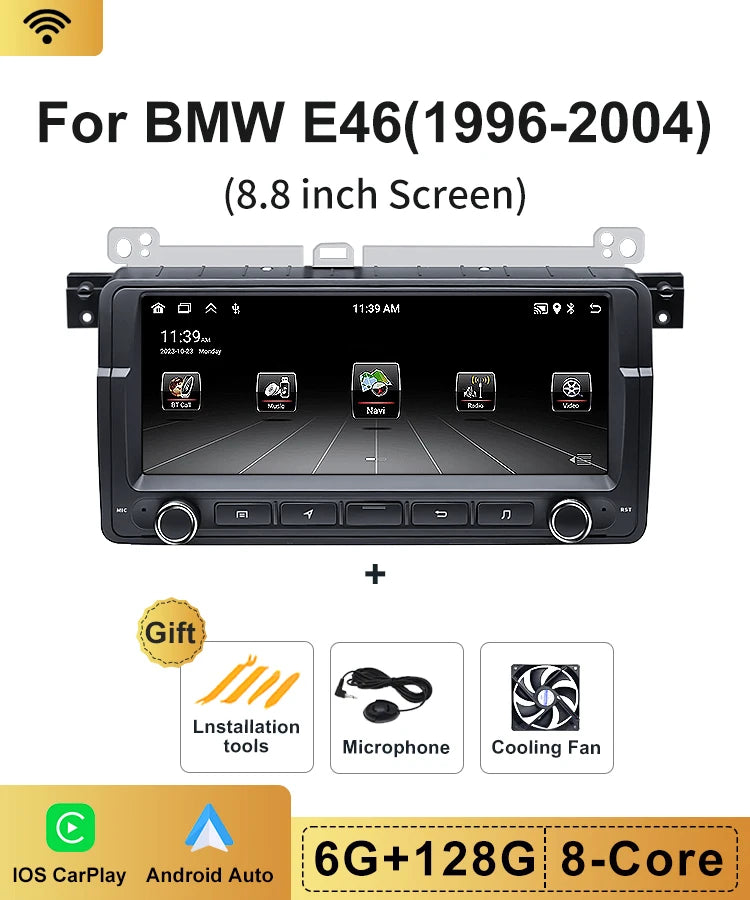 8.8" 2 Din Android 13 Auto Radio Car GPS Navigation Multimedia Player For BMW E46 320i 325i 323i 330i Stereo System Carplay Wifi