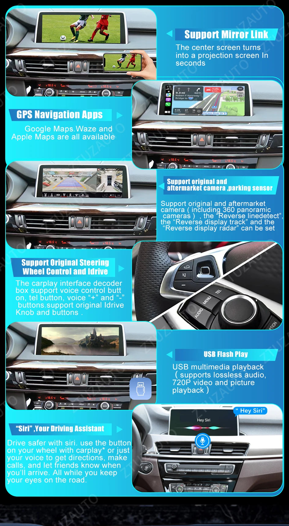 Wireless CarPlay For BMW 1 2 3 4 5 7 Series E70 F10 X1 X3 F25 F26 F48 MINI X4 X5 X6 F56 F15  Android Auto  AirPlay  Mirror Link