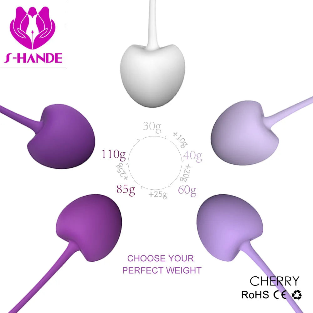 5PCS Silicone Cherry Ben Wa Weight Set of Kegel Ball Kegel Exercise Weight Bladder Control Device & Pelvic Floor Muscle Training