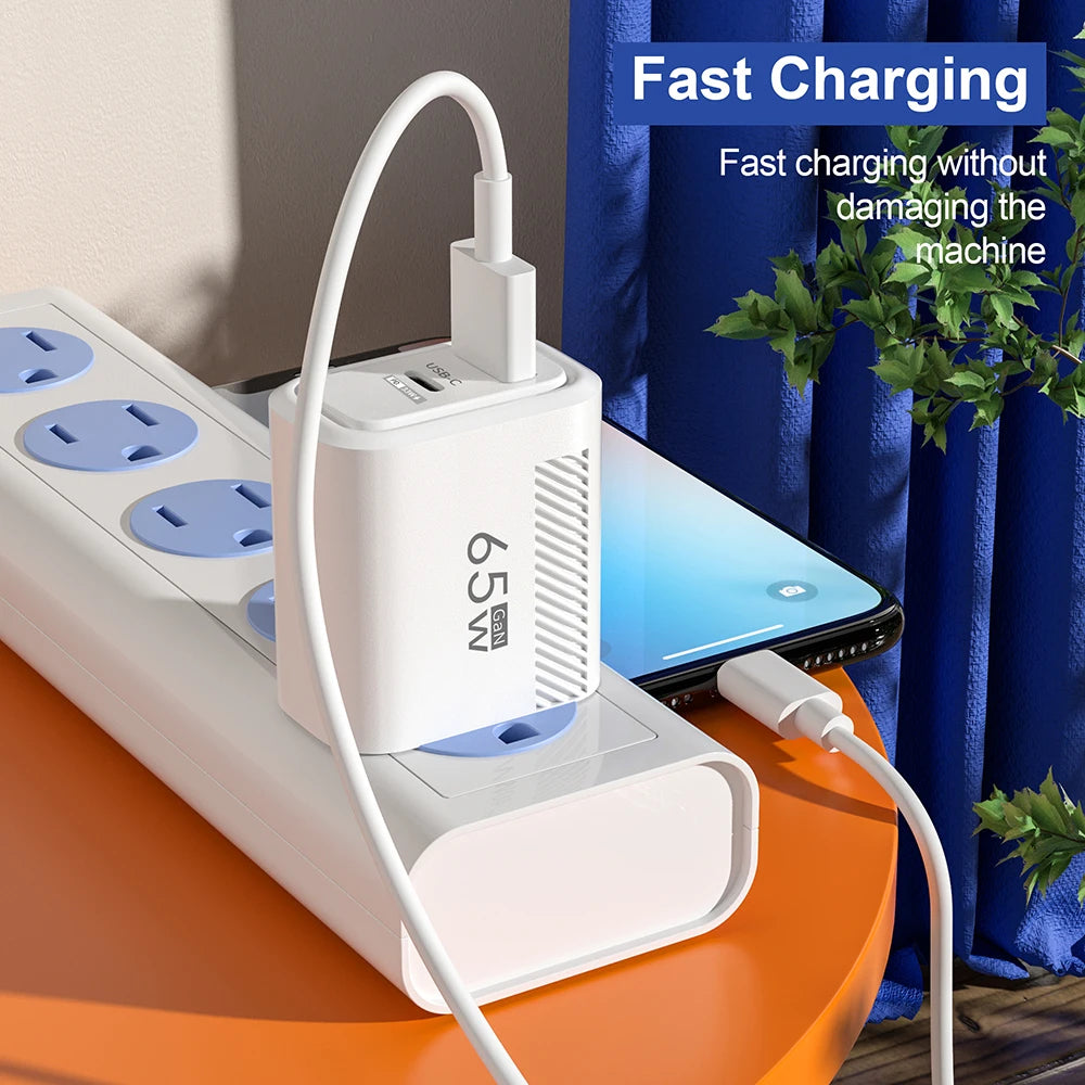 65W GaN USB Type C Charger Quick Charge USB Fast Wall Charger For iPhone 15 Xiaomi Samsung Huawei Type C PD Phone Charge Adapter