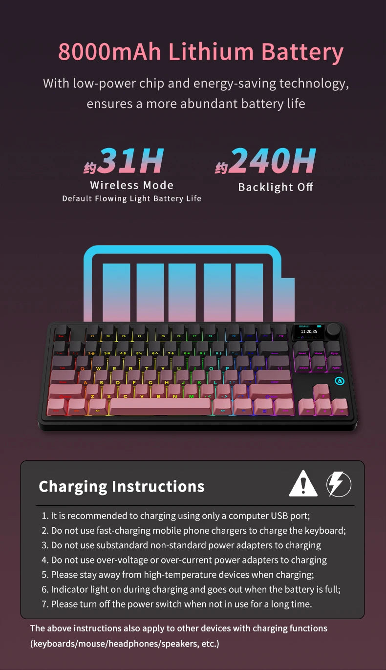 AJAZZ AK870 PLUS wireless three-mode mechanical keyboard hot-swappable screen gaming keyboard 87 keys