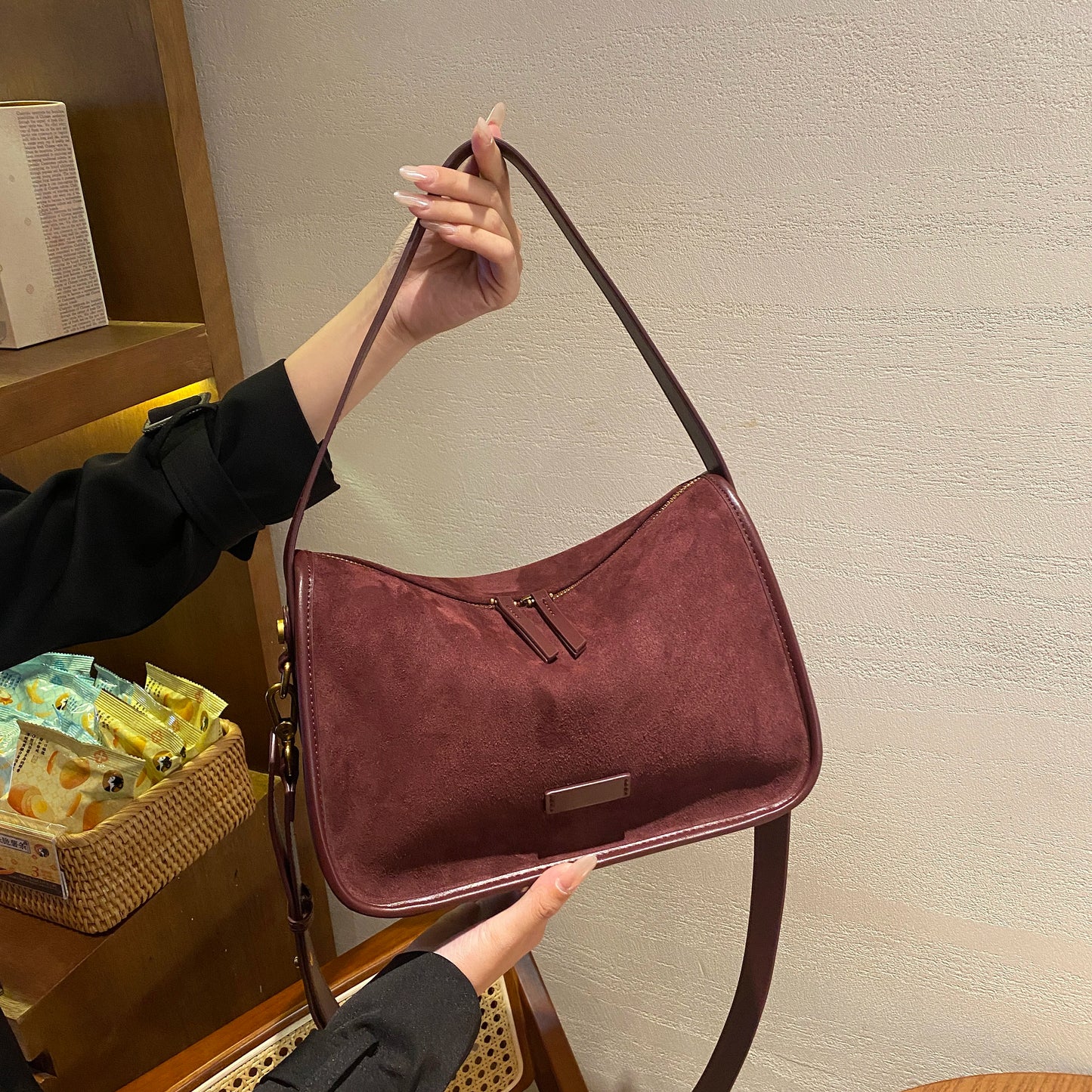 Suede Cowhide fashion ladies shoulder cross coffe bag luxury designer women brown handbag angola red