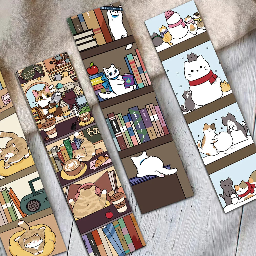 30PCS Cartoon Fun Cat and Bookshelf Retro Bookmarks Easy Handheld Art Creative Materials Reading Paper Bookmarks DIY Bookmarks