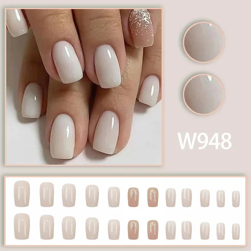 Black Ink Style Fake Nail with Jelly sticker Press on False Nails Wearable Round Head Oval Full Cover Nail Tips