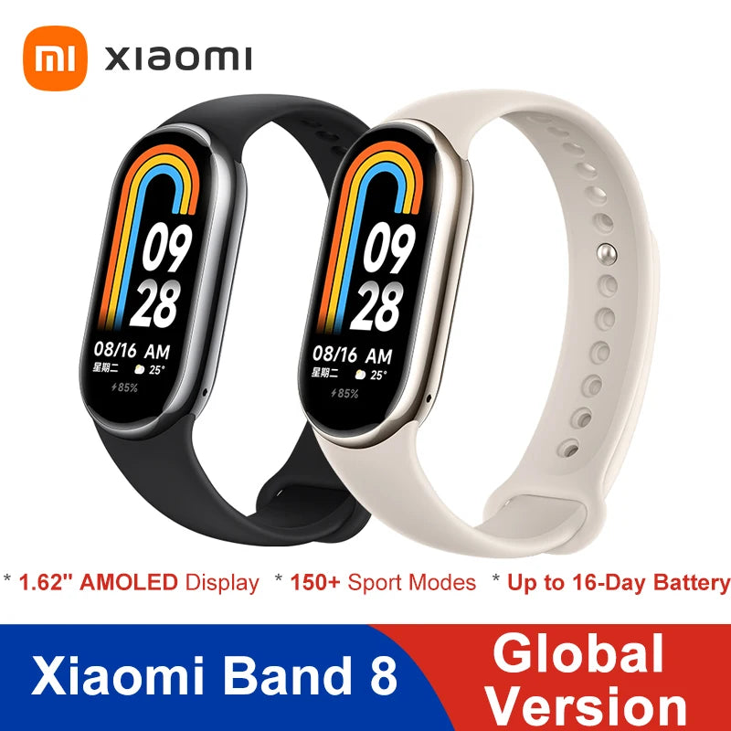 Global Version Xiaomi Smart Band 8 Blood Oxygen Monitor 1.62'' AMOLED Screen 16 Days Battery Life