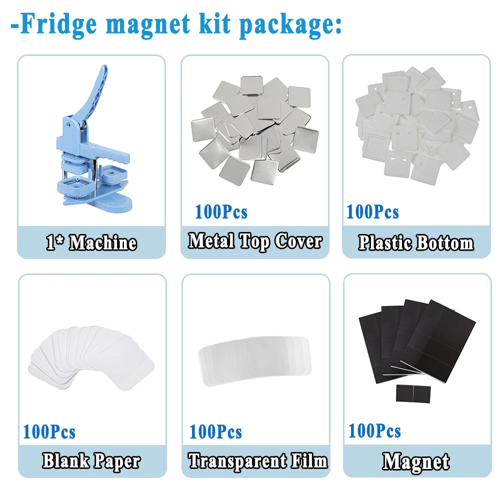 50*50mm 2inch Square Fridge Magnet Making Machine Kit / Square Pin Badge Button Making Machine Kit for DIY Personalized Gift