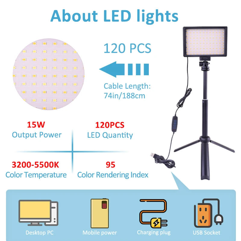 LED Photography Video Light Panel Lighting Photo Studio Lamp Kits For Shoot Live Streaming Youbube With Tripod Stand RGB Filters