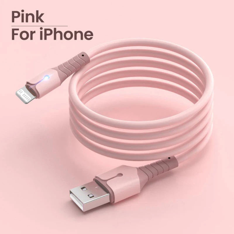 3A USB Cable For iPhone 14 13 12 11 Pro Max Mini XS X 6s 7 8 Plus iPad Liquid Silicone Fast Charging Cable Data Cable