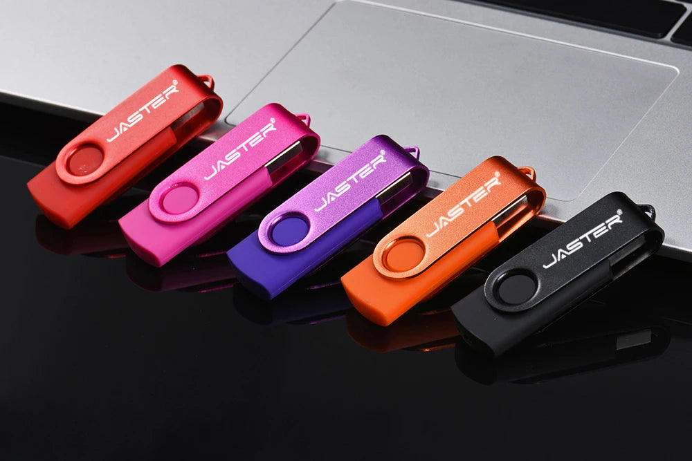JASTER 360° Rotatable USB Flash Drive 64GB Free Key Chain Pen Drive 32GB Metal Clip Memory Stick 16G Black Red Blue Green U Dis