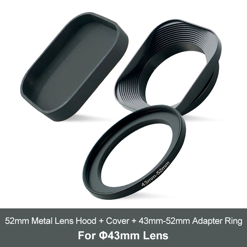 Metal Camera Square Lens Hood Universal Retro Reduce Light for Fuji Fujifim 39mm 43mm 46mm 49mm 52mm Filter Adapter Ring Metal