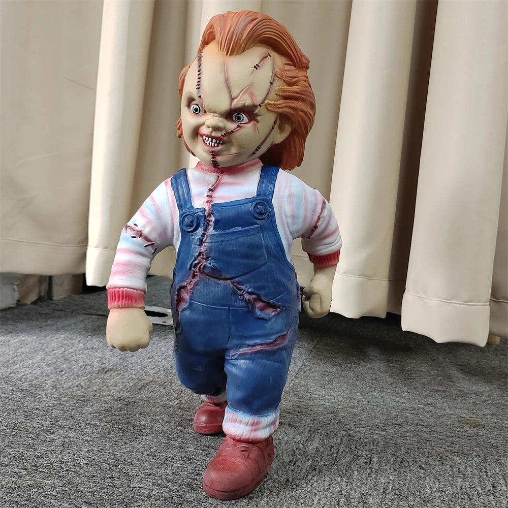 Child's Play 1:1 Chucky Doll Standing Statue Horror Chucky Figure Model Toy Collectible Doll Halloween Room Decor Prop Kids Gift