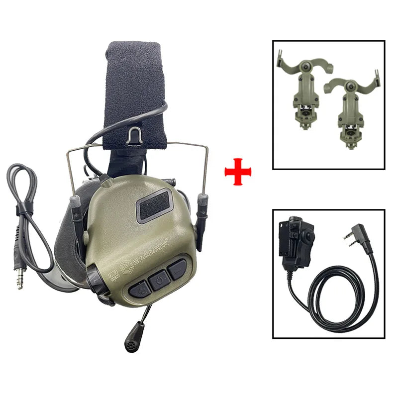 EARMOR M32 MOD4 Shooting Earmuffs Tactical Noise Reduction Headset with Helmet ARC Rail Adapter with Kenwood PTT adapter New