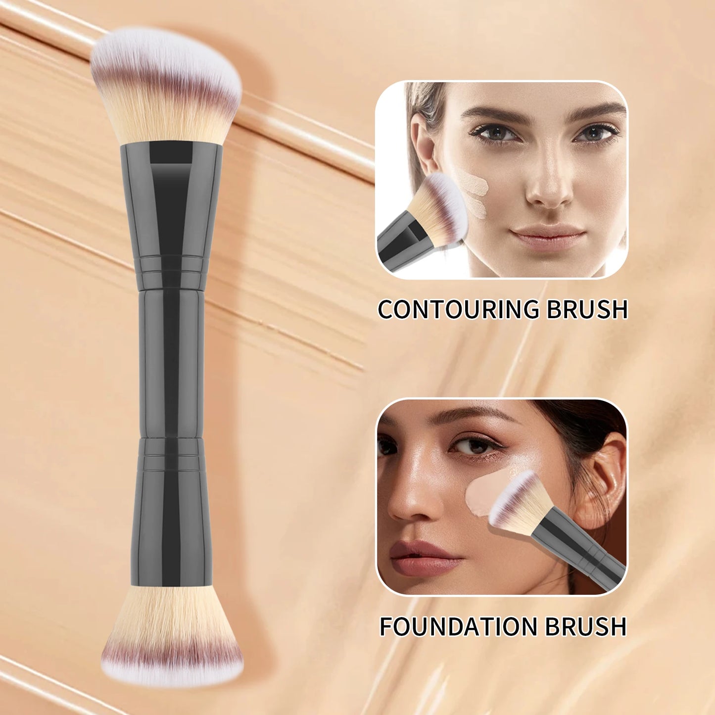 Concealer Brush, 1pcs Wooden Classic Double headed design Multifunctional Makeup Brush Cosmetic Makeup Tool for Beginner