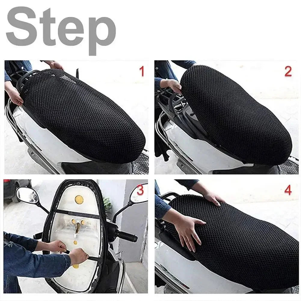 Motorcycle Electric Bike Breathable Seat Cover 3D Mesh Summer Heat Insulation Waterproof Pad Seat Cushion Honeycomb Mesh Cover