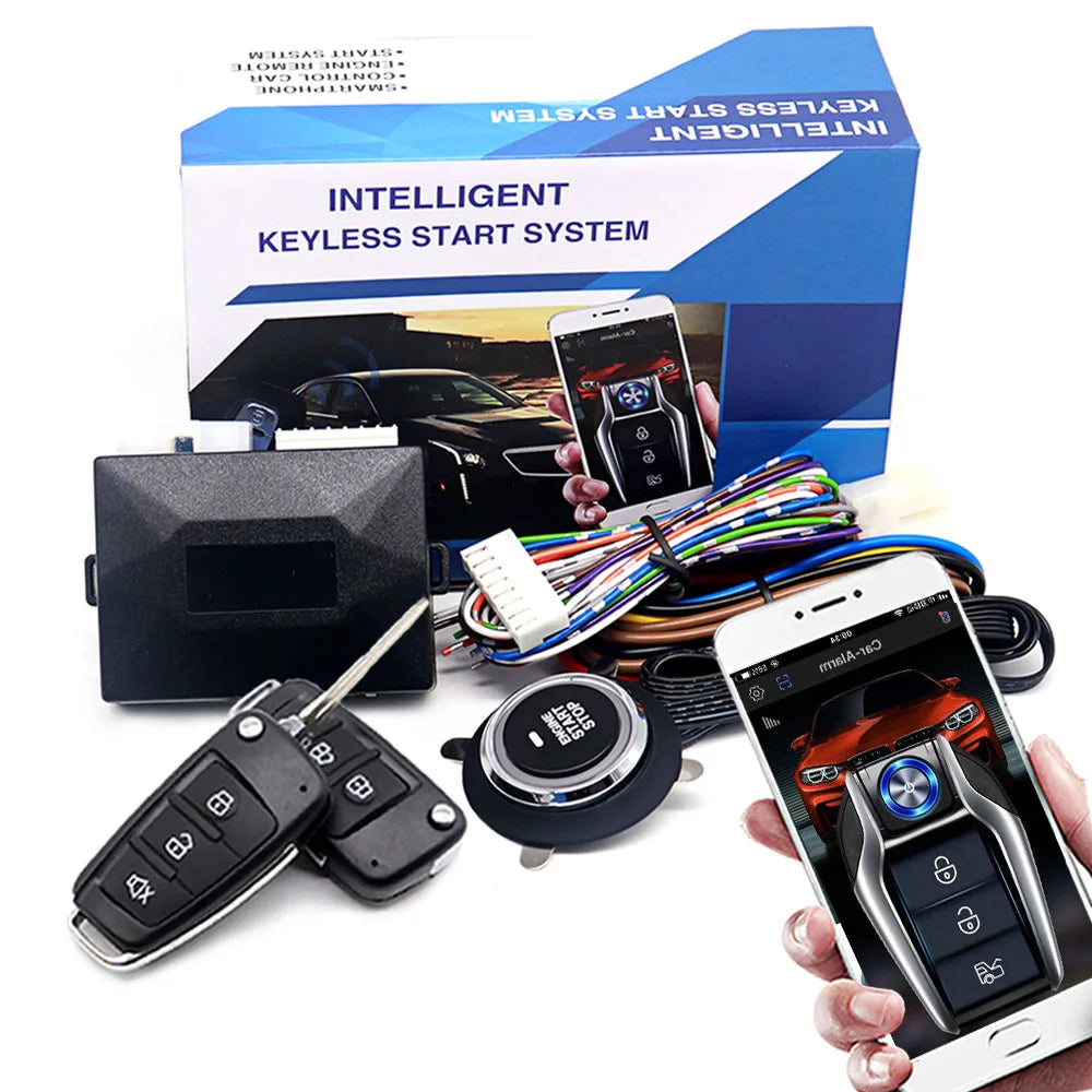 Car Alarm With Autostart Push One Button Auto Start Stop Keyless Entry System Smart Key Remote Start Kit Automotive Accessories